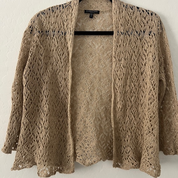 Eileen Fisher Sweaters - Eileen Fisher Open Knit Italian Yarn Linen Metallic Cardigan PP Tan